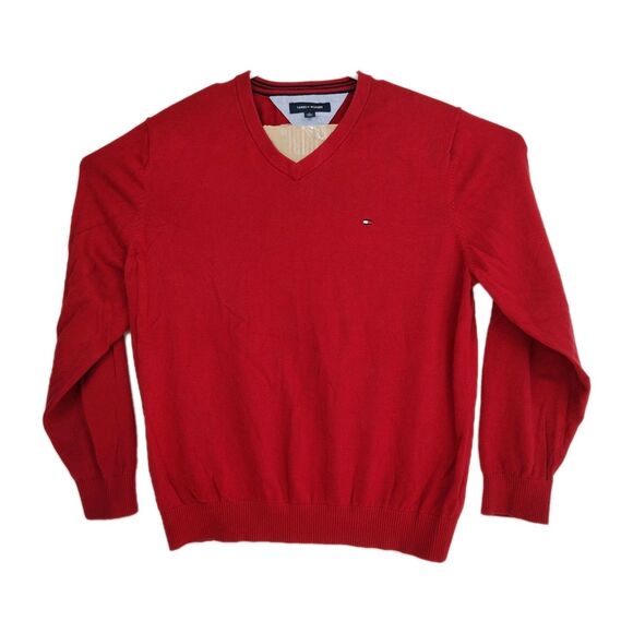 Tommy Hilfiger men's v-neck pullover sweater, XL, red, long sleeves VGC - Picture 1 of 8